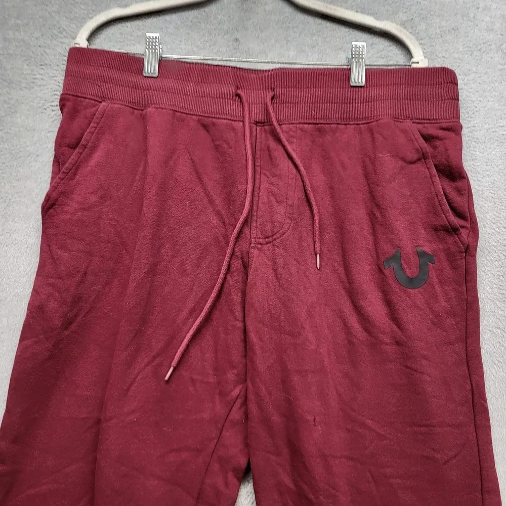 True Religion Men Activewear Pants L/G Burgundy Sweatpants Logo Joggers